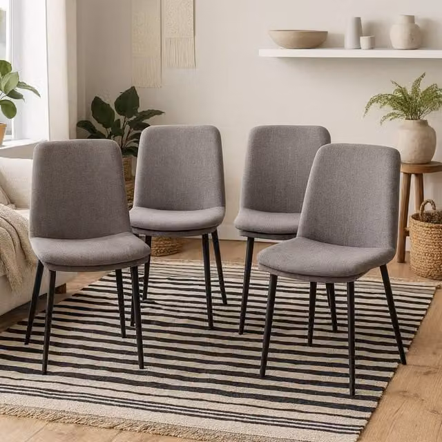 Wyld Haus Set of 4 Mosslight Grey Fabric Upholstered Dining Chairs with Black Metal Frame – 1