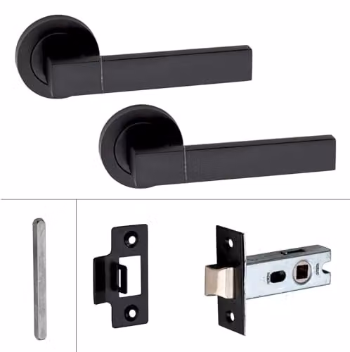 Golden Grace Capri Door Handles with Latch in Matt Black Finish – 3