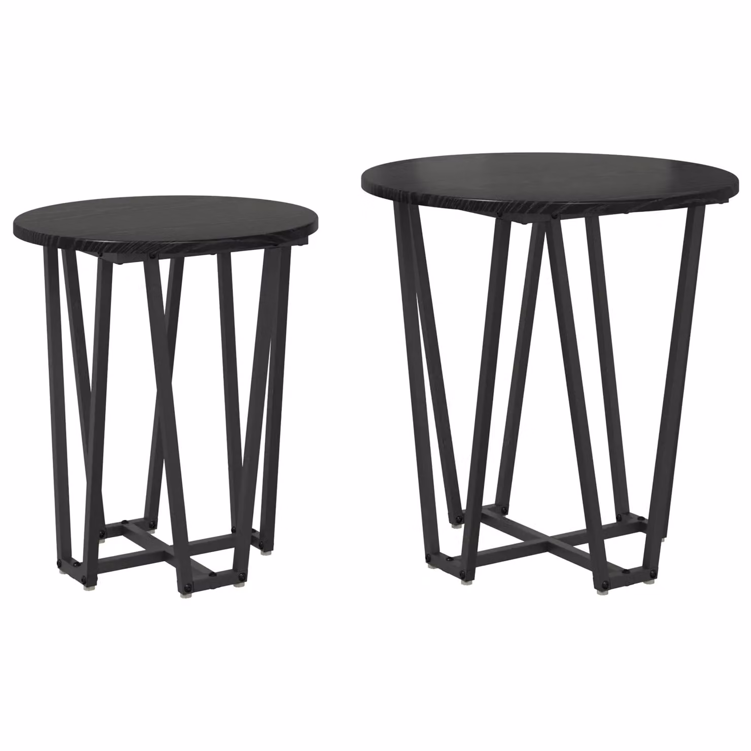 Berkfield Home Set of 2 Modern Round Side Tables in Black MDF and Metal – 2
