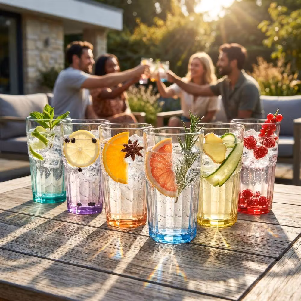 Argon Tableware Geometric Panelled Tumbler Glasses with Multicolour Base, 400ml, Pack of 6 – 3