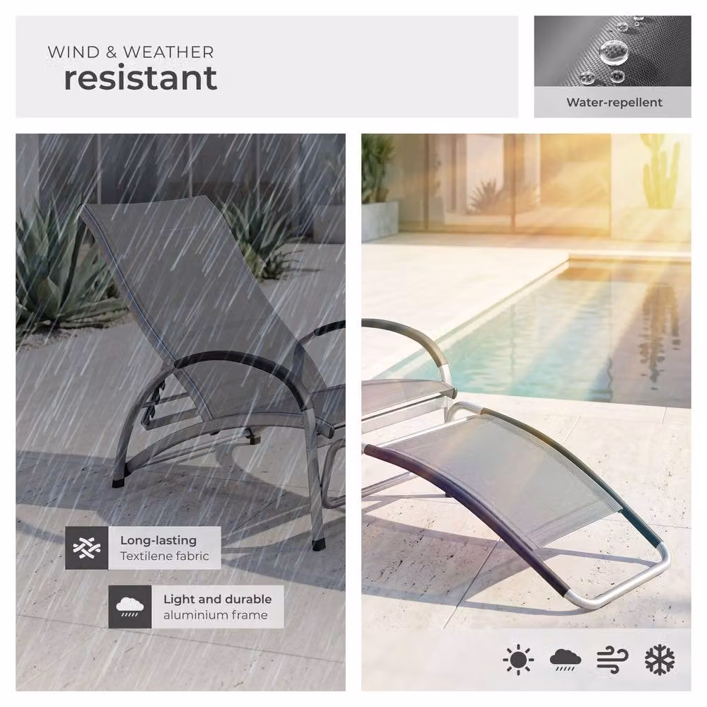 tectake Avignon Sun Lounger in Dark Grey with Adjustable Headrest and Armrests – 6