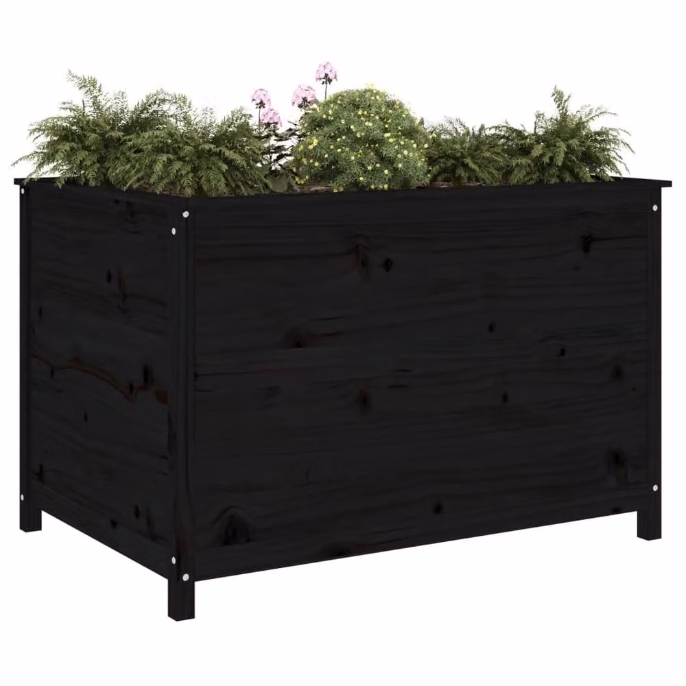 Berkfield Home Garden Black Solid Wood Pine Raised Bed W: 119.5 cm, D: 82.5 cm, H: 78 cm – 3