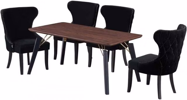 Mayfair Cosmo LUX Modern Rectangular Wooden Dining Set with 4 Chairs in Black and Gold