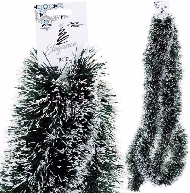 VFM e-Store Black and Green Snow Tipped Christmas Tinsel Decoration – 1