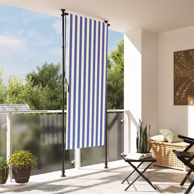 Berkfield Home Outdoor Roller Blind in Blue and White, W/H: 120 x 270 cm – 1
