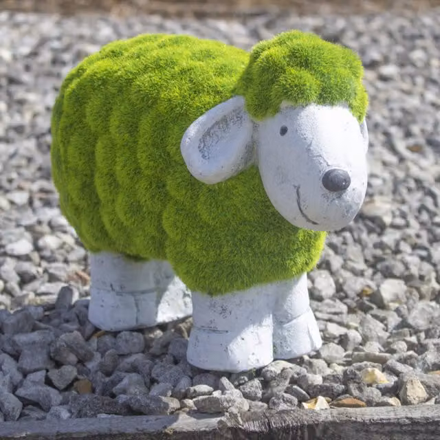 Livingandhome Little Grass Lamb Sculpture, Green Resin Animal Decor