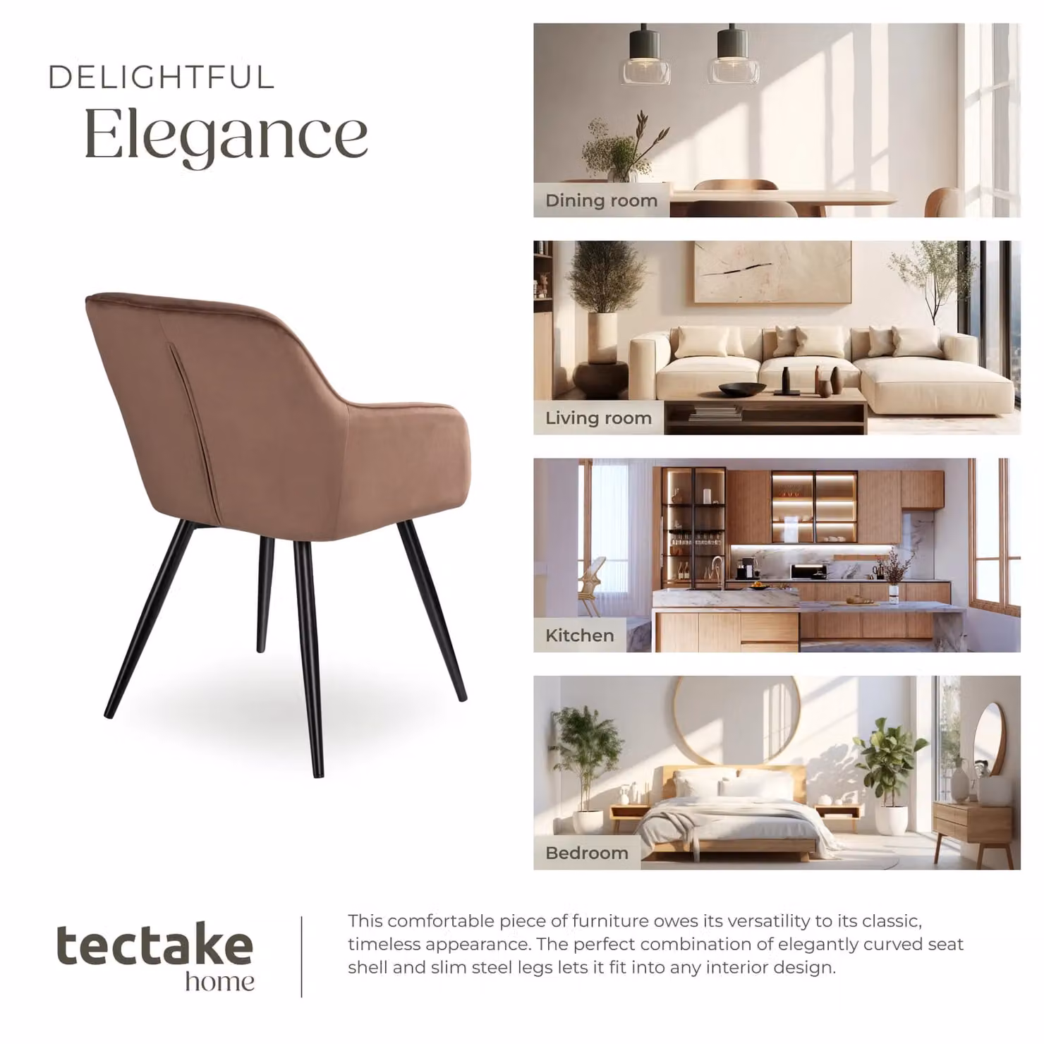tectake Marilyn Set of 8 Velvet Dining Chairs in Brown and Black – 6