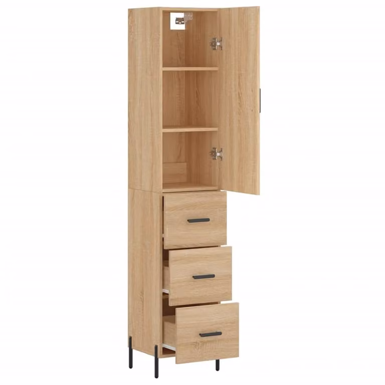 Berkfield Home Sonoma Oak Highboard in Beige and Brown, W/D/H: 34.5 x 34 x 180 cm