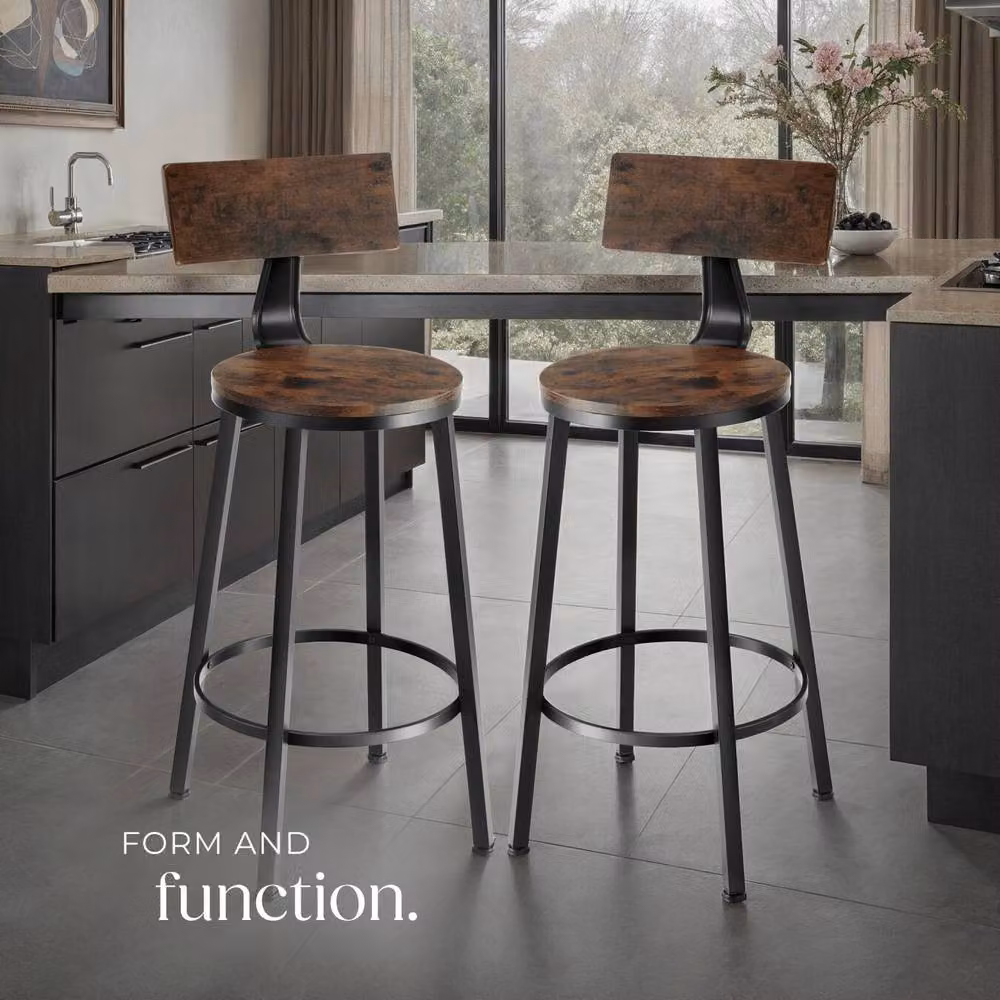 tectake Poole Industrial Set of 2 Bar Stools in Brown and Black – 6