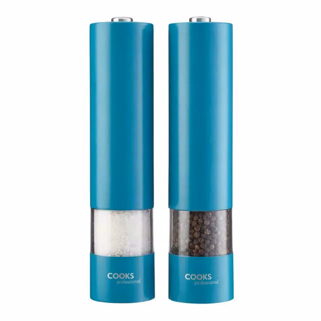 Cooks Professional Electric Salt and Pepper Mill Set in Petrol Blue Stainless Steel – 2