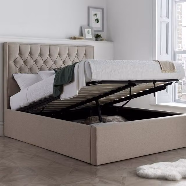 Bedmaster Modern Upholstered Fabric Ottoman Bed in Beige, W/D/H: 180 x 200 cm