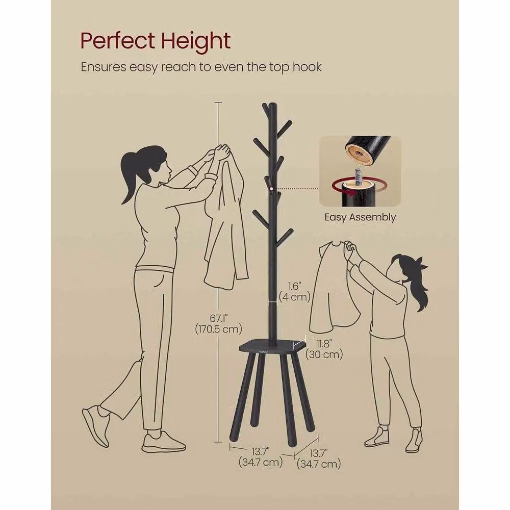 The Bazaarist Modern Hall Tree with Bench and 8 Hooks in Matt Black – 3