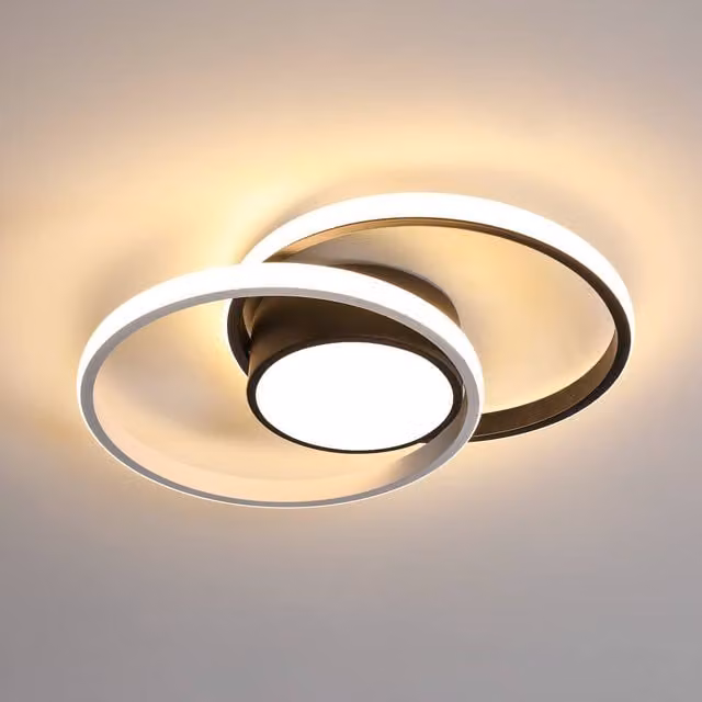 Pheashine Double Round LED Ceiling Light in Black and White, 42W, 3000K, Diameter: 40 cm – 1