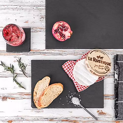 Argon Tableware Rectangular Slate Placemats, Pack of 4, Black and Grey, W: 30 cm, D: 20 cm – 4