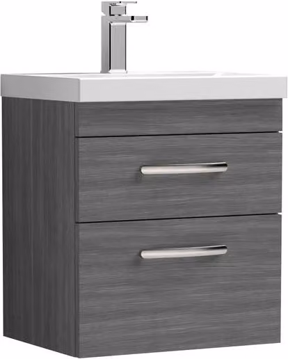 Balterley Millwich 2 Drawer Vanity Basin Unit in Anthracite Grey Woodgrain, Width: 50 cm