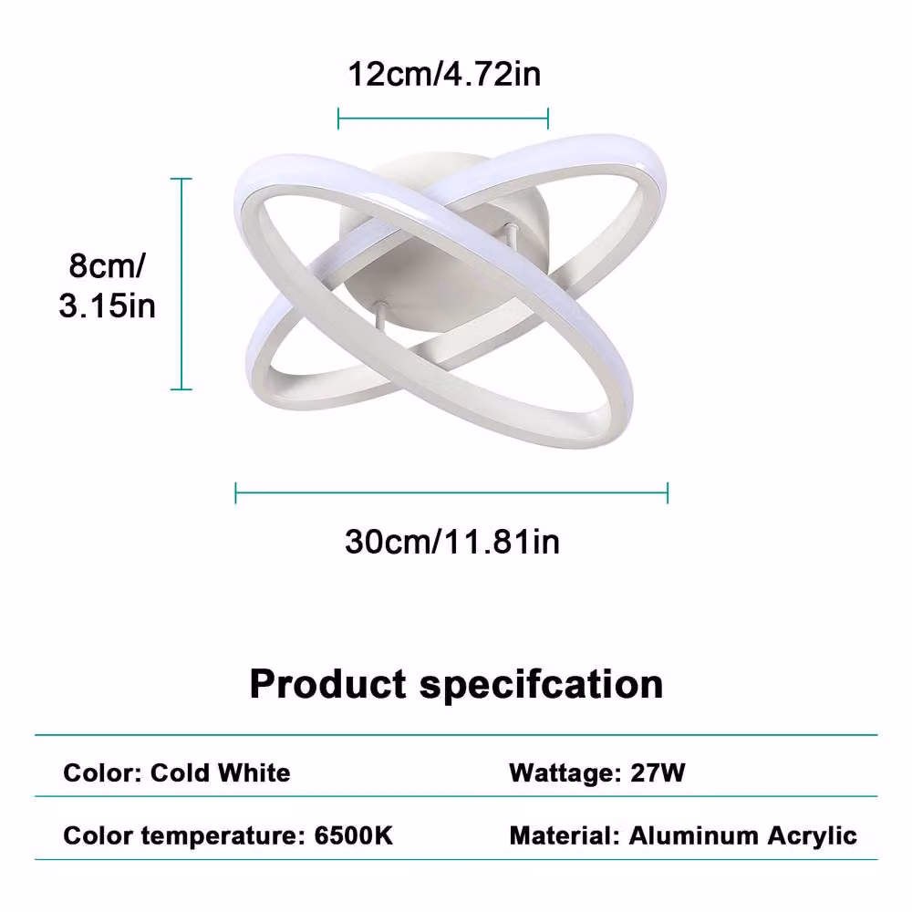 Goeco Modern Oval LED Ceiling Light, 27W, White Aluminium, 6500K Cool White – 4