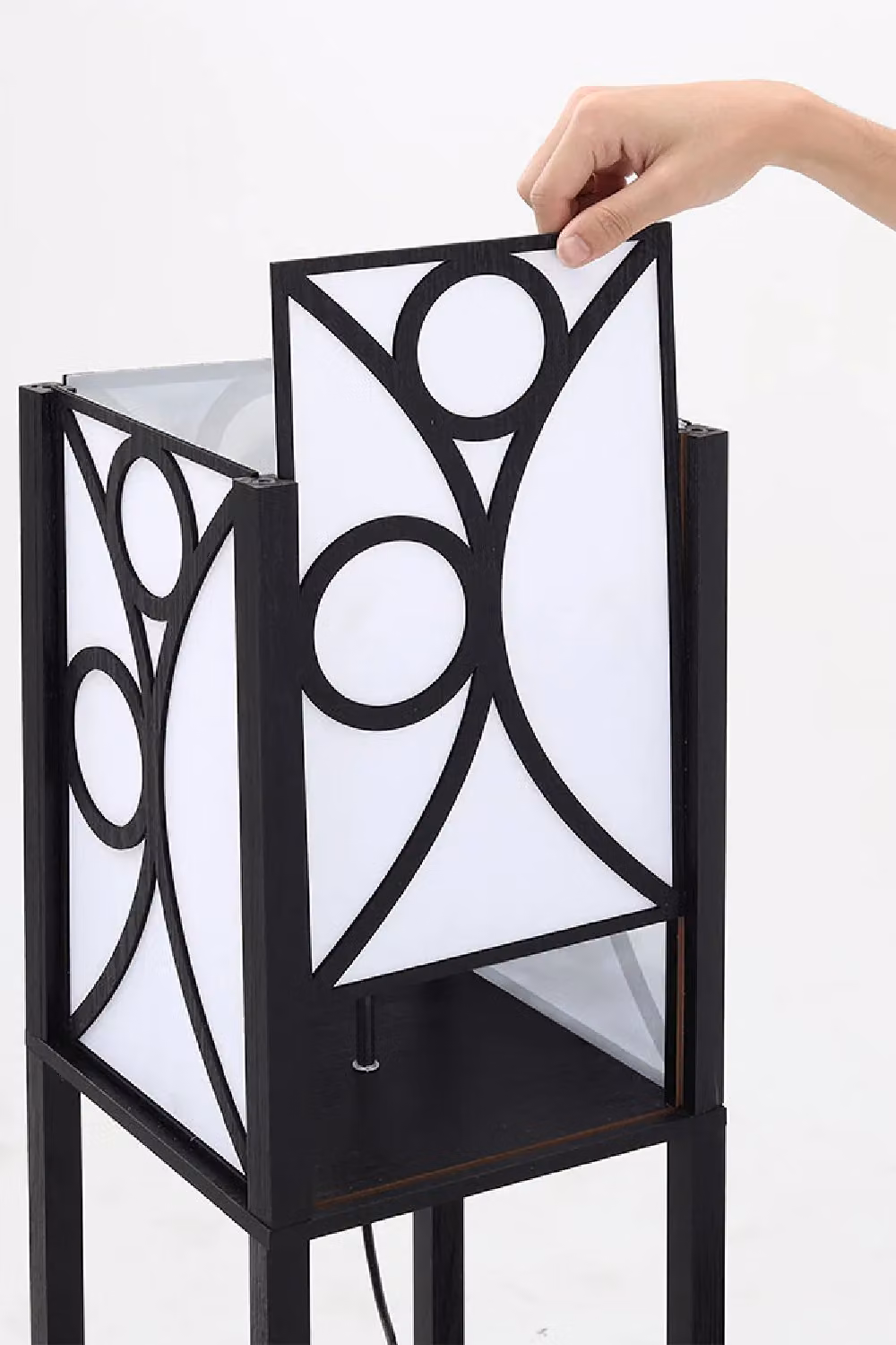 Living and Home Modern Vintage Wooden Shelf Floor Lamp in Black and Multicolour – 3