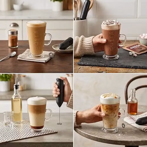 Kimm and Miller Costa Coffee Latte Glass and Electric Milk Frother Gift Set in Transparent – 9