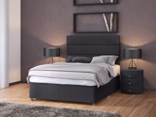 Bedmaster Upholstered Linen Divan Base and Headboard in Anthracite, W/D/H: 180 x 200 cm