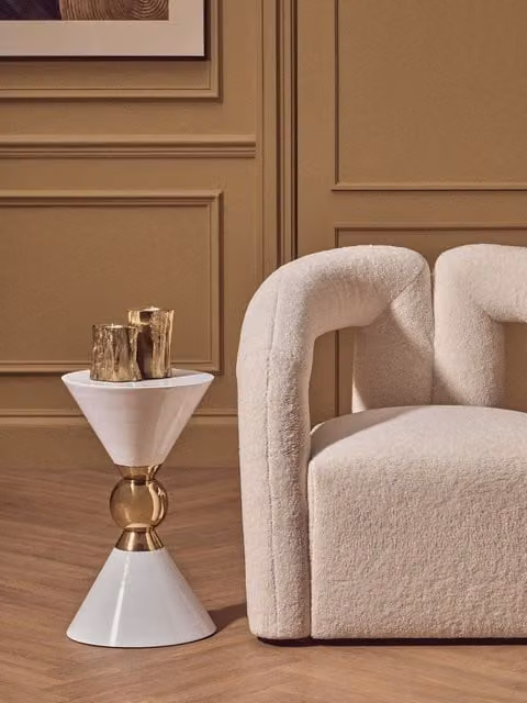 Orsina Geometric Modern Side Table in White and Gold Finish – 1