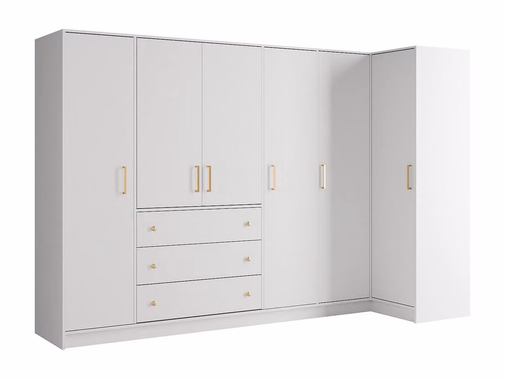 Vente-unique Modern White Corner Wardrobe with 6 Soft-Close Doors and 3 Drawers, W: 311 cm, H: 200 cm, D: 58 cm – 2