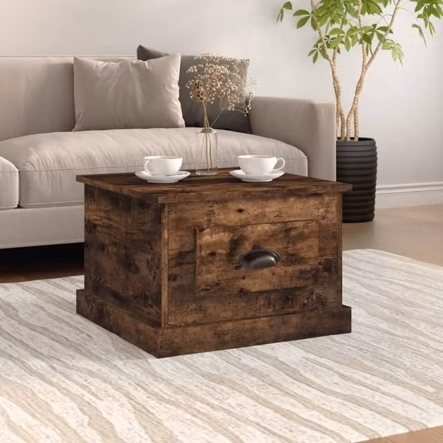 Berkfield Home Smoked Oak Coffee Table in Brown, W/D/H: 50 x 50 x 35 cm
