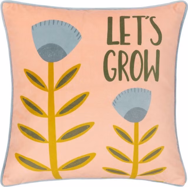 Little Furn Let's Grow Pink and Blue Floral Velvet Piped Polyester Filled Square Cushion W/D/H: 43 x 43 x 43 cm