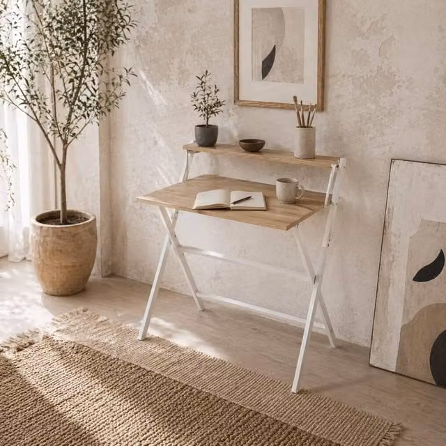 Wyld Haus Mane Folding Computer Desk with Raised Monitor Shelf in White