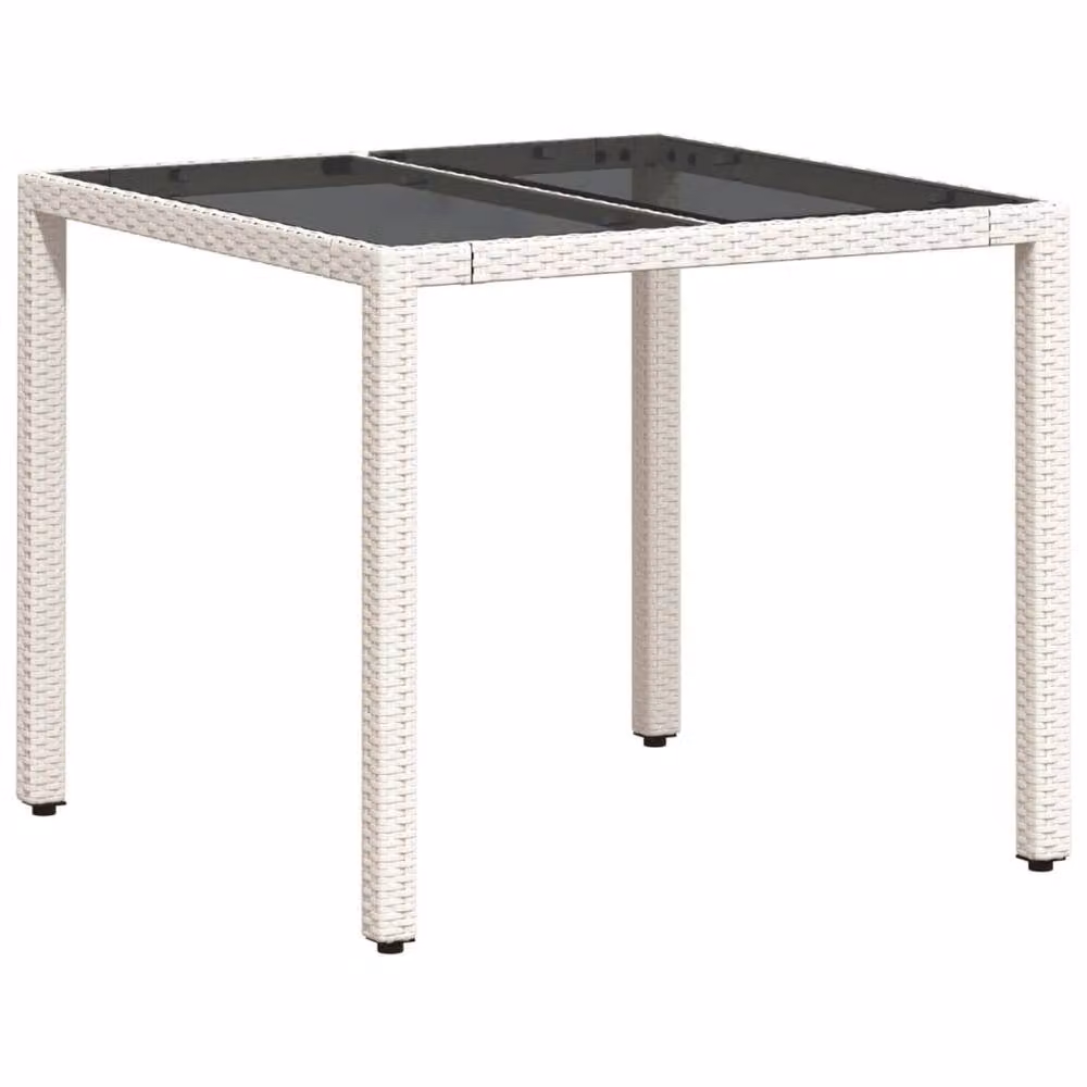 Berkfield Home Square Garden Table with Glass Top in White Poly Rattan, W/D/H: 90 x 90 x 75 cm – 2
