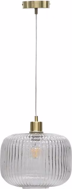 First Choice Lighting Clear Ribbed Glass Pendant Light with Brass or Chrome Finish for Kitchen and Dining Rooms