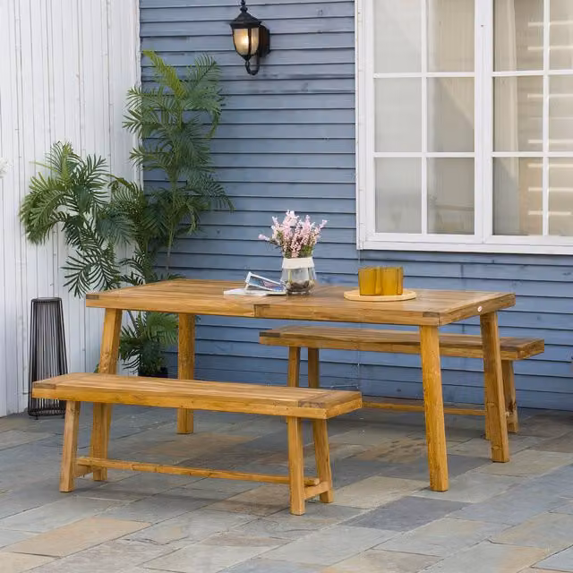 Outsunny 3 Piece Acacia Wood Garden Dining Set in Brown Rustic Finish