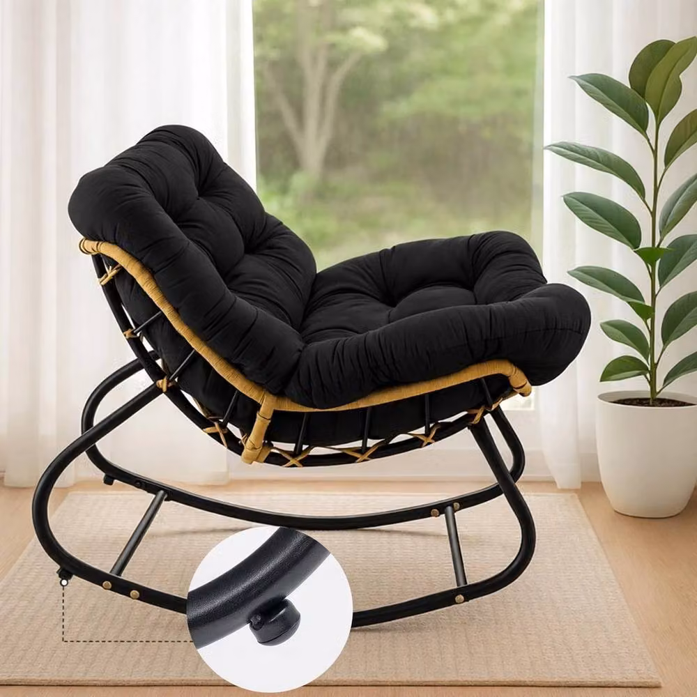 KORVIXA Black Rattan Wicker Egg Chair with Cushioned Seat, W/D: 100 x 100 cm – 2