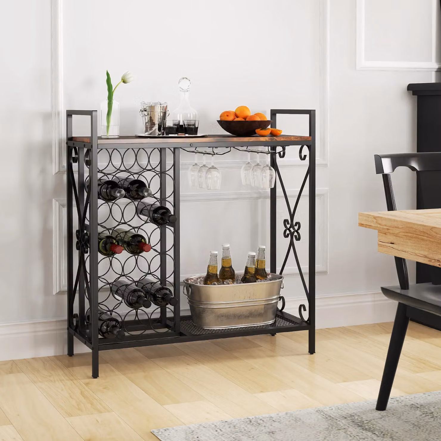 Gymax 21 Bottle Freestanding Floor Wine Rack in Brown – 3