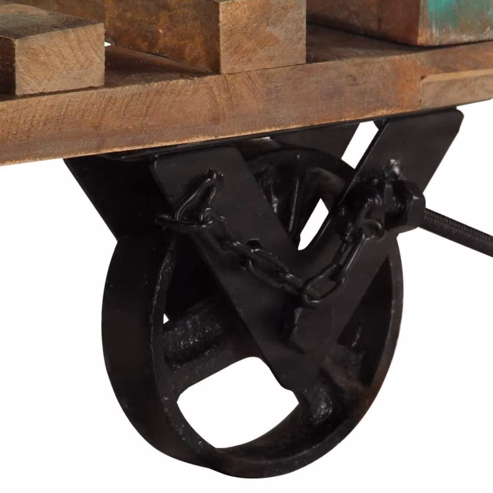 Berkfield Home Industrial Side Table with Castors in Brown and Multicolour, Solid Reclaimed Wood, W/D/H: 40 x 40 x 42 cm – 4