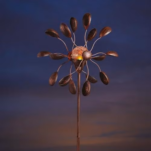mysmartbuy Gemini Wind Spinner with Solar Powered Crackle Globe in Bronze and Copper, H 130 cm – 1