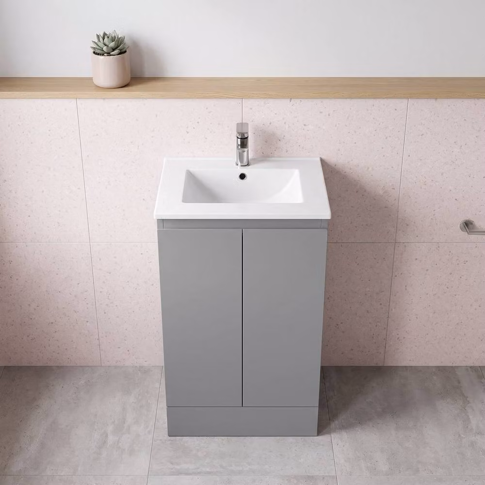 Balterley Matt Grey Freestanding Vanity Basin Unit with Hinged Doors, Width: 50 cm – 2