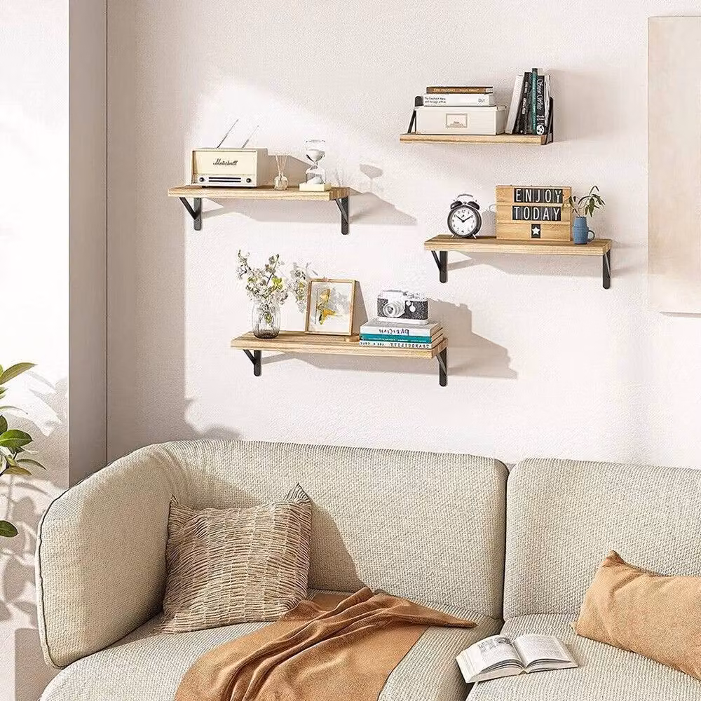 Kelvenix 4 Piece Brown Industrial Wall Mounted Floating Shelves – 3