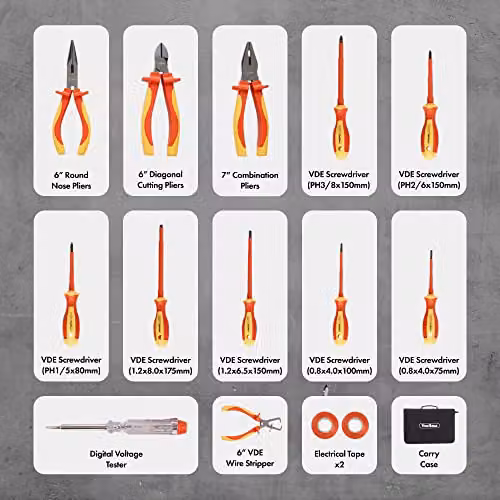 VonHaus 15 Piece VDE Insulated Screwdriver and Pliers Hand Tool Set in Orange – 6