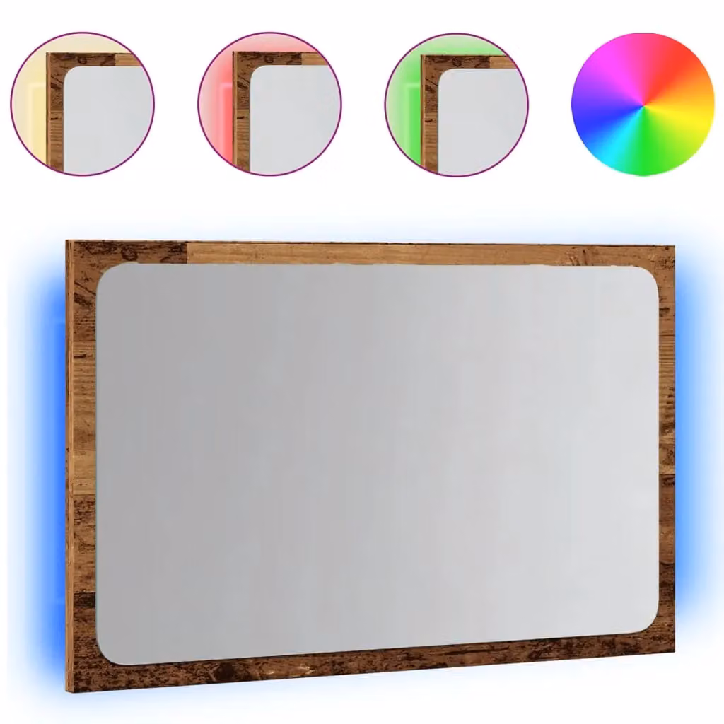 Berkfield Home LED Bathroom Mirror in Brown Old Wood, W: 60 cm, D: 8.5 cm, H: 38 cm – 2