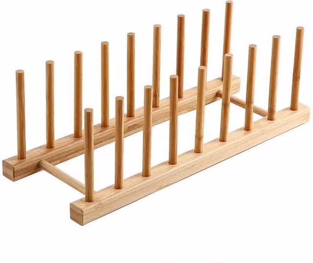 Kelvenix Brown Bamboo Wooden Plate Rack Holder for Kitchen Cupboards