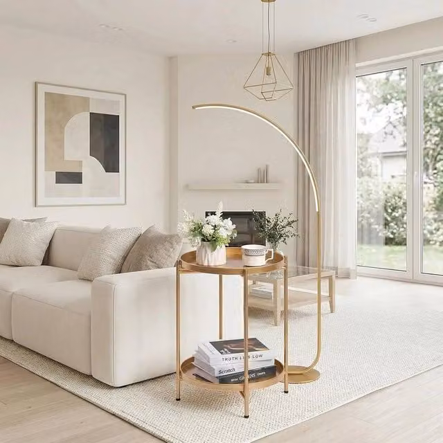 FORGEVIO Gold Round Metal Side Table for Living Rooms, W/D/H: 48.5 x 37.0 x 48.5 cm – 1