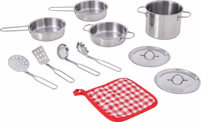 Teamson Kids Little Chef Frankfurt Stainless Steel Cooking Accessory Set in Silver and Grey