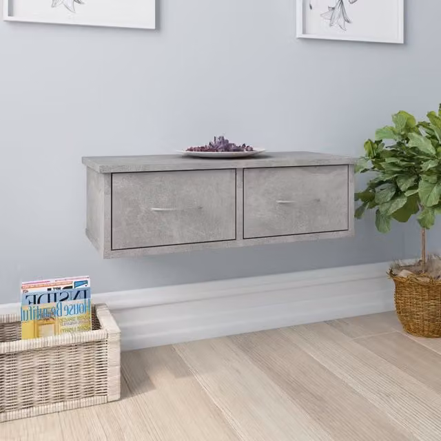 Berkfield Home Wall-mounted Drawer Shelf in Concrete Grey, W: 60 cm, D: 26 cm, H: 18.5 cm – 1