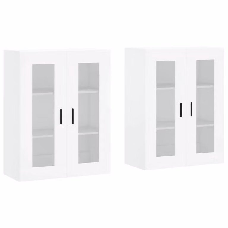 Berkfield Home Set of 2 Wall Mounted Cabinets in White Matt MDF with Glass Doors