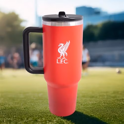 Hy-Pro Officially Licensed Liverpool Thermal Flask with Handle and Straw, 1.18 l, Stainless Steel, Black and Red – 2