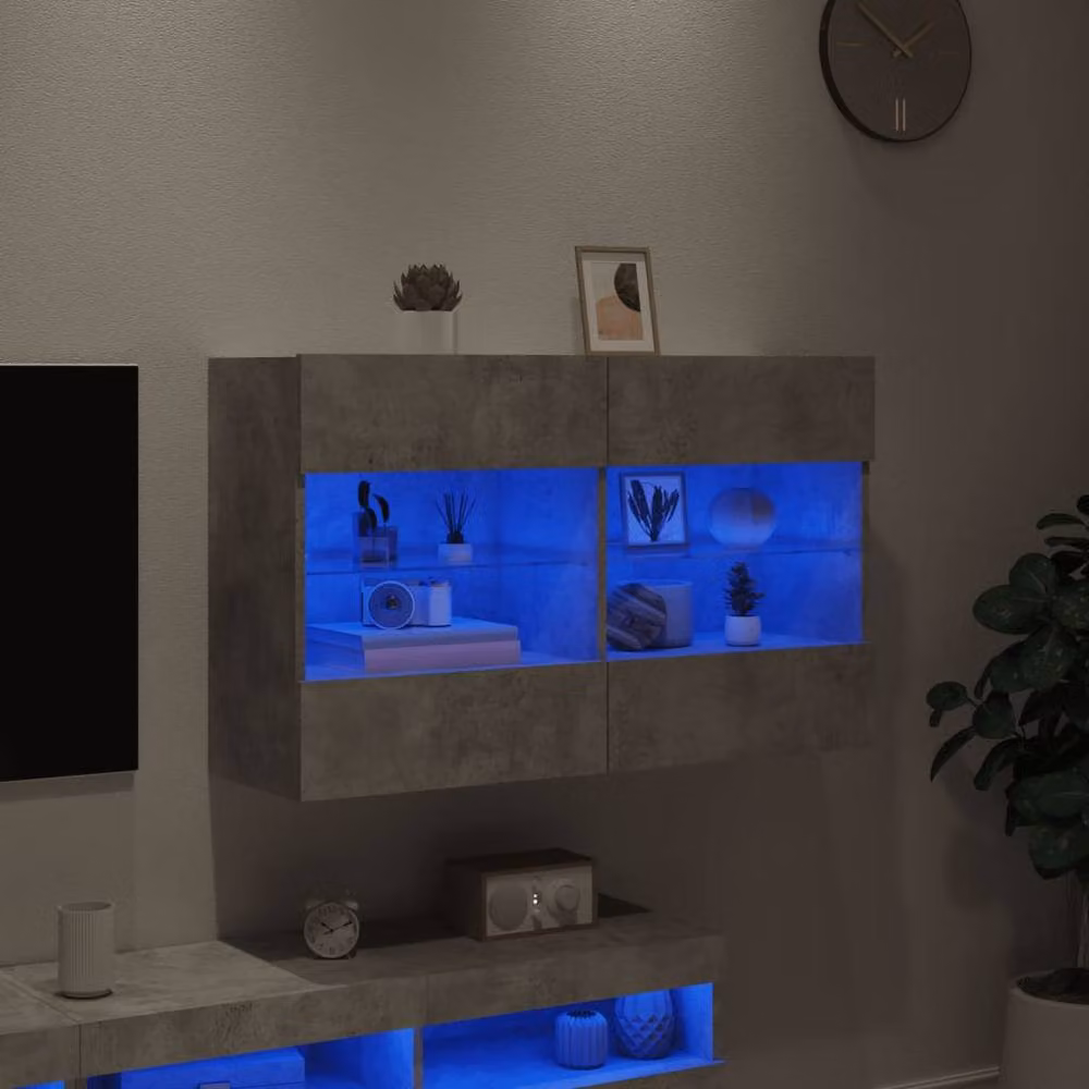 Berkfield Home Modern TV Wall Cabinet with LED Lights in Concrete Grey, W: 98.5 cm, D: 30 cm, H: 60.5 cm – 2