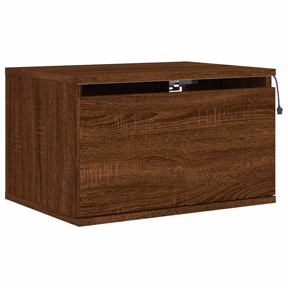 Berkfield Home Wall-mounted Bedside Cabinet with Integrated LED Lights in Brown Oak – 3