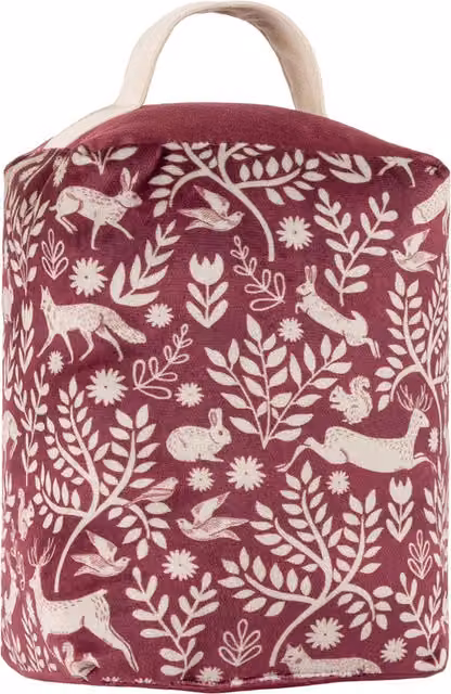 Make it a Home Skandi Woodland Animal Velvet Doorstop in Berry Red