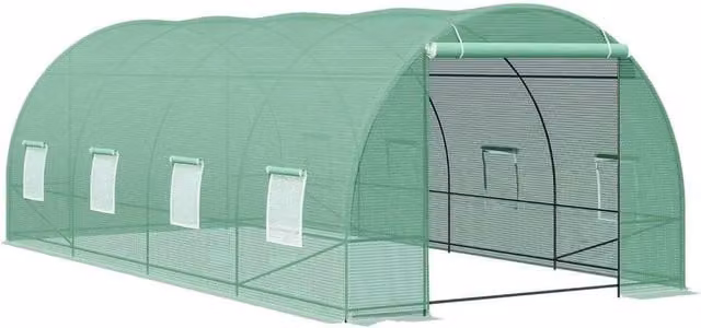 FLAVORA Green Poly Tunnel Greenhouse with Steel Frame and Windows, W/D/H: 4 x 3 x 2 m