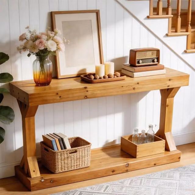 ERGOVEXA Rustic Brown Wood Console Table for Hallway or Living Room Display and Storage – 1